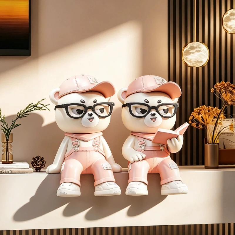 Cartoon Bear Desktop Seating Ornament Modern Living Room TV Cabinet Fashion Decoration Sculpture Home Accessories Birthday Gift
