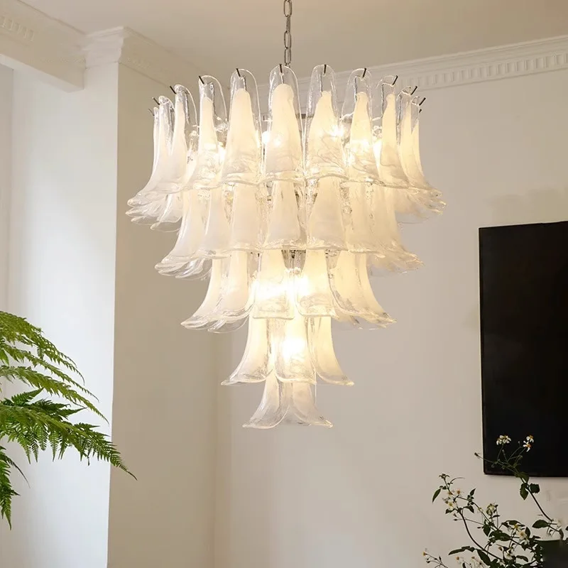 French light luxury duplex staircase chandelier American living room