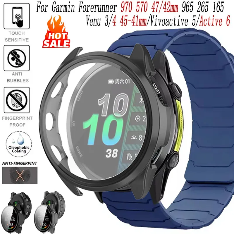 PC Case for Garmin Forerunner 970/570/965/265/165 Anti-fall Protective Screen Bumper Shell Garmin Venu 3/4 45mm 41mm/Active 6/5