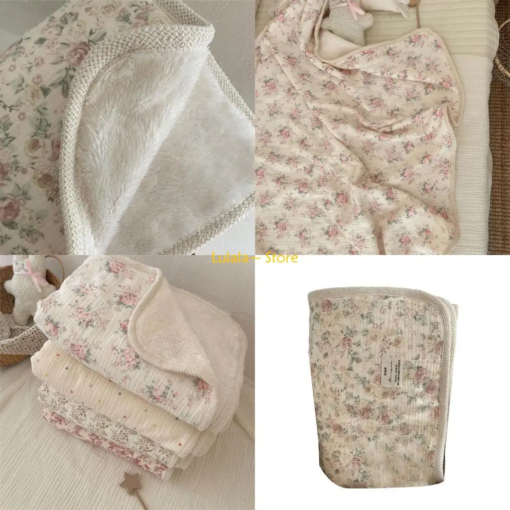 Y4QA Cotton Fleece Blanket with Crochet Edges Portable Blanket for Babies & Adults
