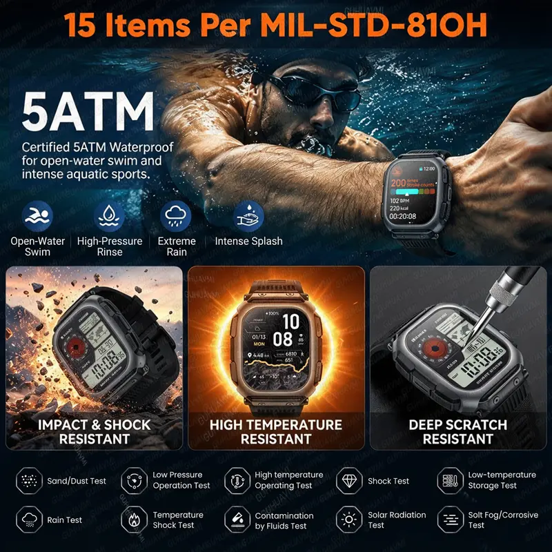 New Gps Map Military Smart Watch 5atm Waterproof Fitness Tracker thumbnail 4