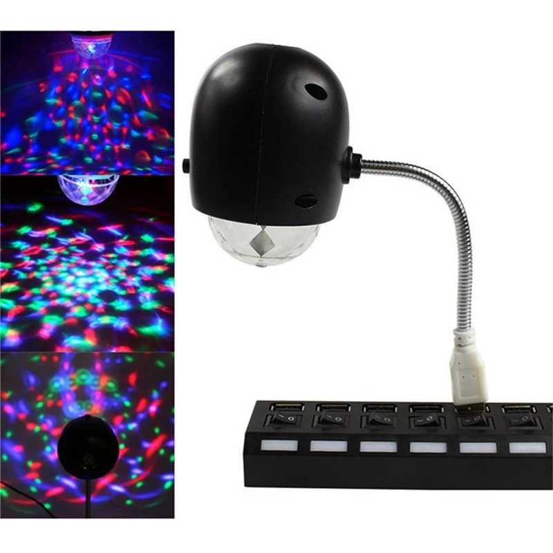 

5X USB Disco Ball Lamp, Rotating RGB Colored LED Stage Lighting Party Bulb With 3W Book Light, USB Powered (Black)