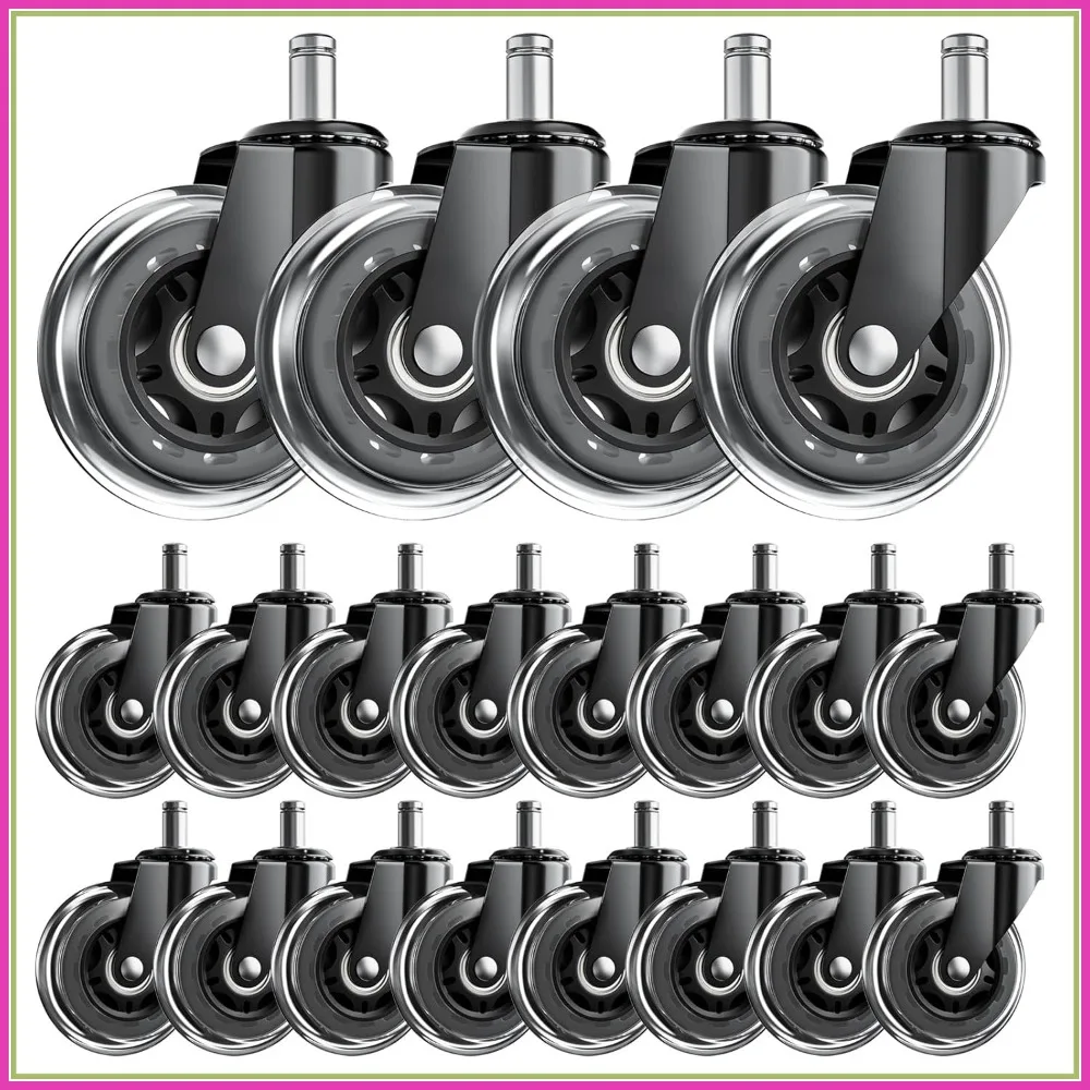 

3 Inch Heavy Duty Caster Wheels for Office Chairs, 20 Pack, Smooth & Quiet, Universal Fit, Replace Chair Mats