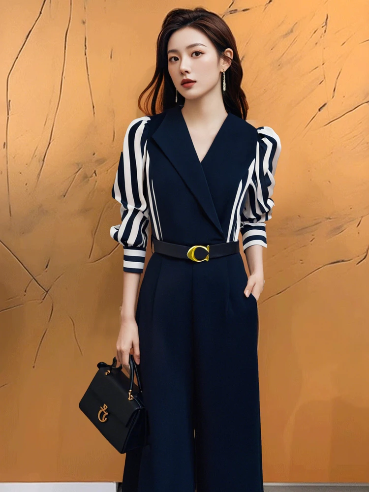

Elegant Striped High Waist Pants Spring 2026 New Arrival Women's Fashionable Commuter Overall High Waist Jumpsuit