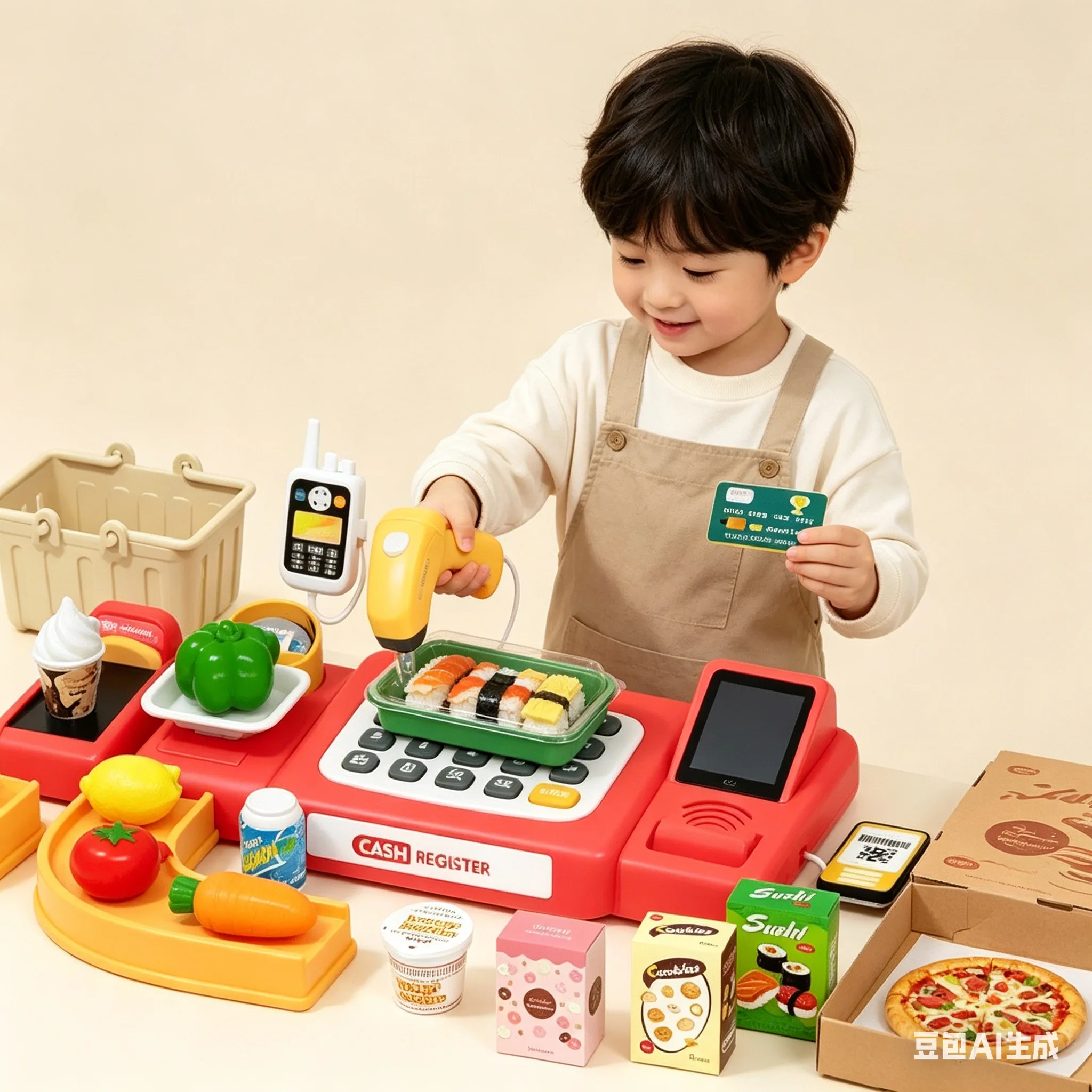 

Toy Cash Register Supermarket Shopping Smart Scanner Microphone Kids Credit Card Pretend Play Interactive Role Gift