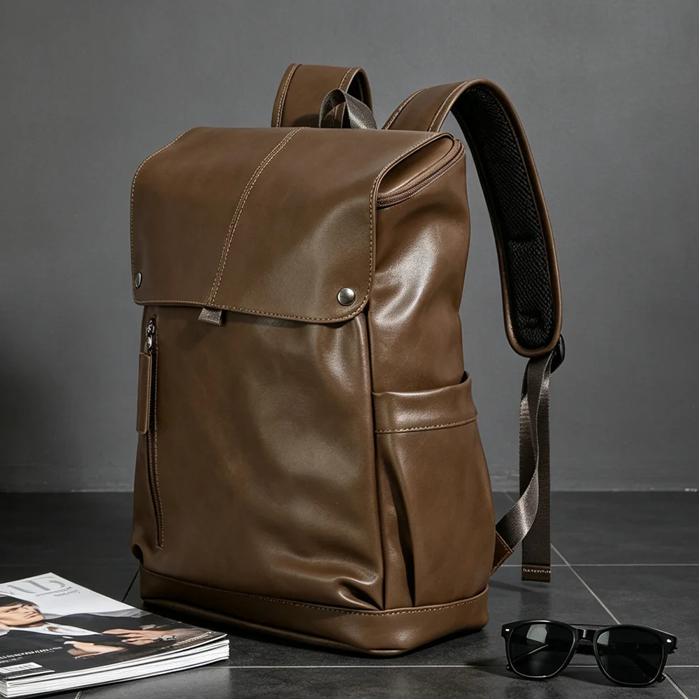 Vintage-Rucksack für Herren, große Kapazität, Herrenrucksack, einfarbig, Business-Laptop-Tasche, modischer Reise-Rucksack, Schultasche für Studenten. – Detail 13