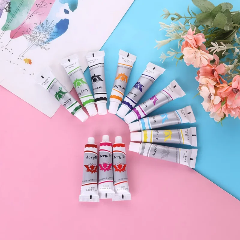 

Набор красок для рисования стен и текстиля на 12 мл с алюминиевой трубкой и набором цветных красок