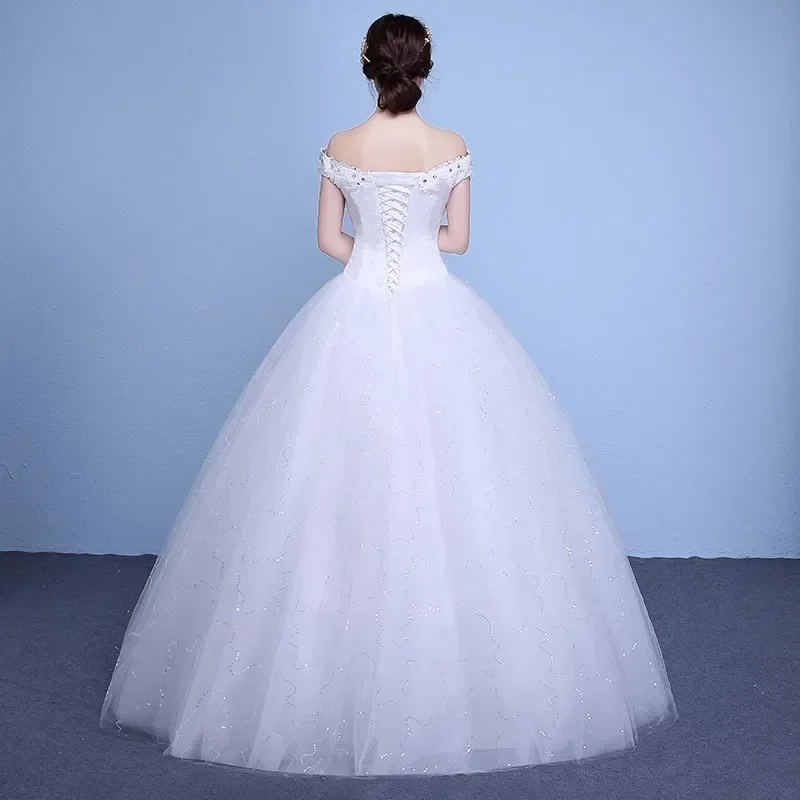 Robe de Mariée en Dentelle Blanche avec Perles et Paillettes, Tenue de Princesse Bling, Longueur au Sol, Grande Taille, Simple, Peu importe XN031