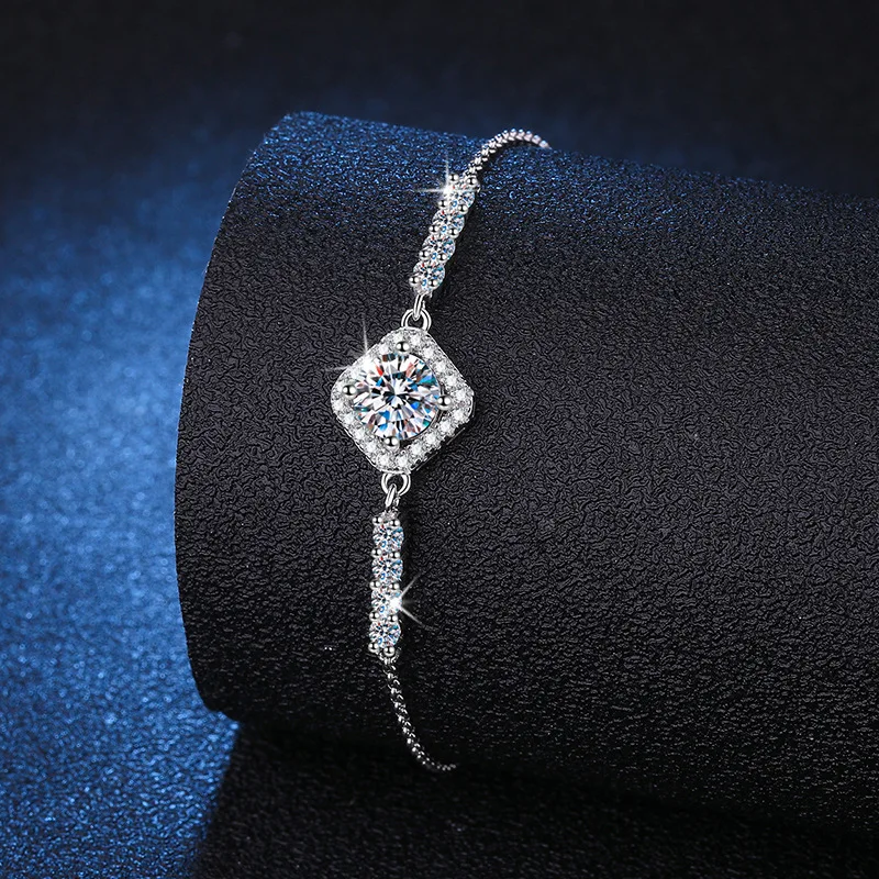 S925 Sterling Silver Moissanite Bracelets Radiant Square Bag Women Bracelet D 1CT GRA for Wedding Party Fine Jewelry Gift