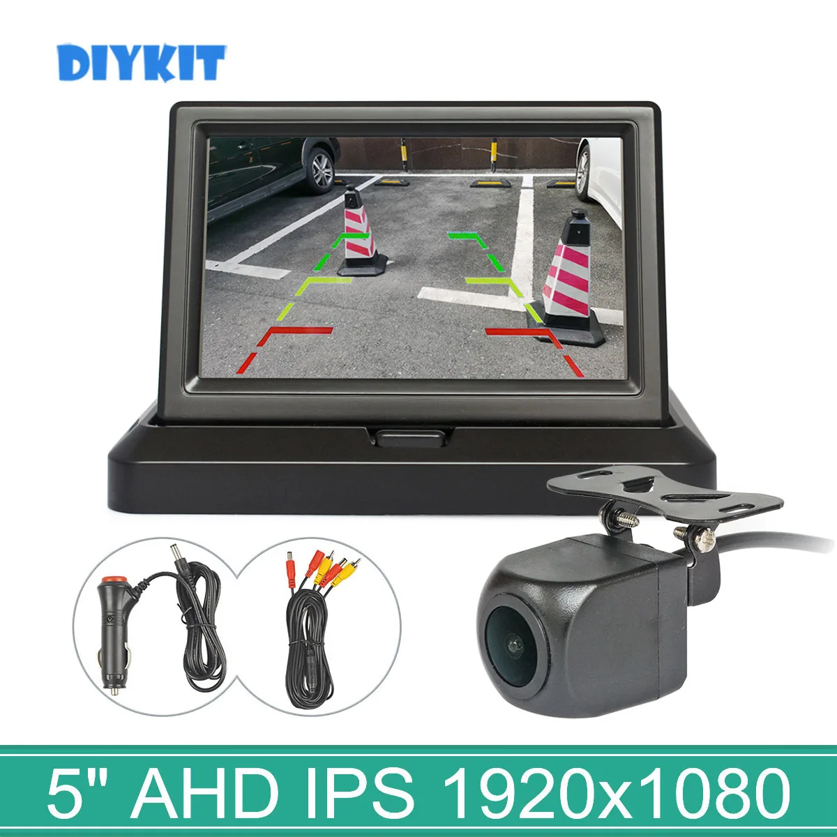 

5-дюймовый Складной автомобильный монитор DIYKIT, AHD IPS 1024x600, 1080 HD, 170 градусов, звездный свет, ночное видение, резервная Автомобильная камера заднего хода