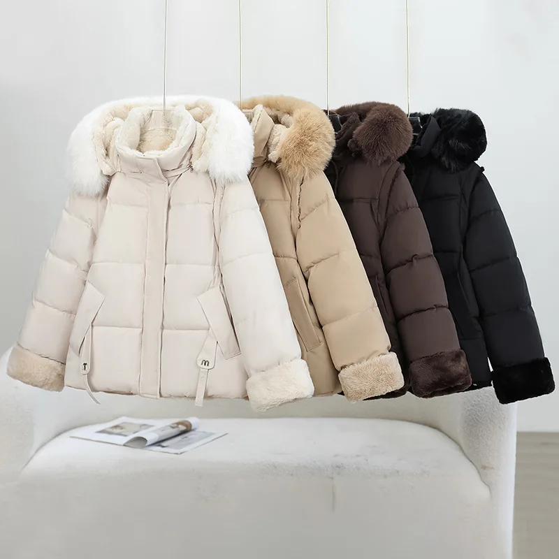 KIDCRKJ Women's Hooded Cotton Jacket Loose Casual Thick Winter Clothing Two-in-One Design Winter Fashion Female Parkas Coats