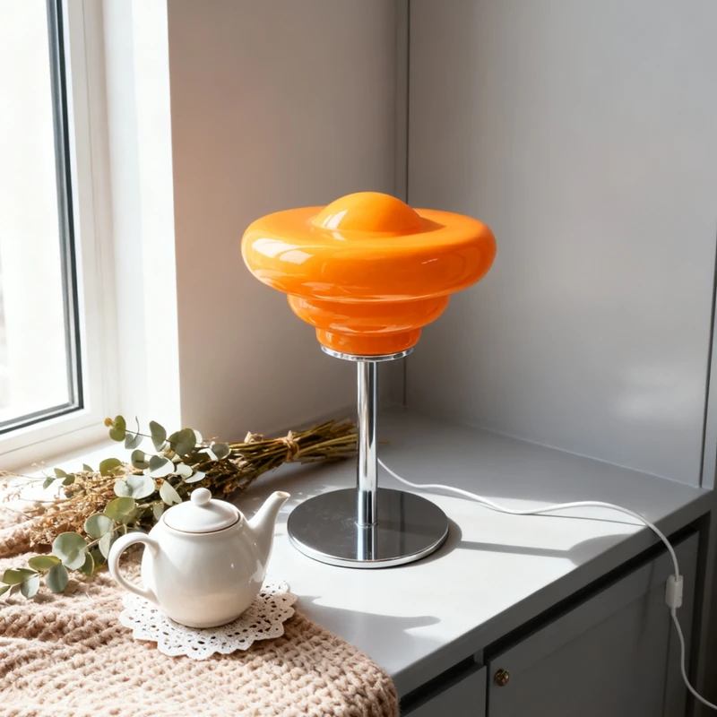 Lampu Meja UFO Biru Klein Gaya Dopamine Dress-Up, Lampu Seni Vintage Bauhaus, Lampu Ambient Gaya I untuk Kamar Tidur