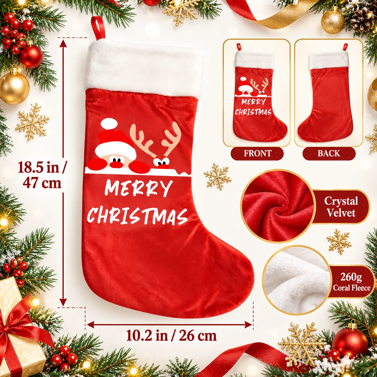 Custom Christmas Stocking Personalized Photo Text Print Holiday Hanging Sock Fixed Color Design Fireplace Tree Decoration Gift!!