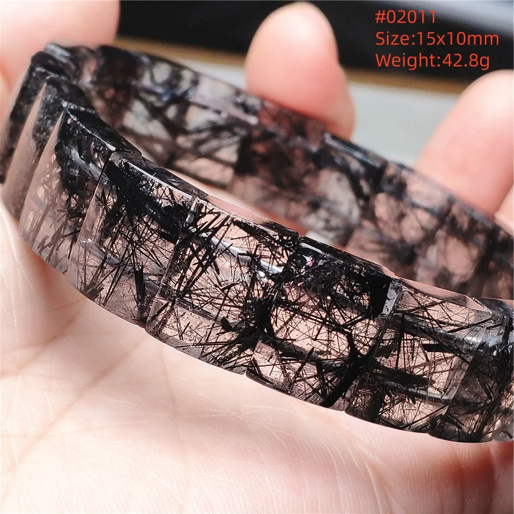 Natural Black Rutilated Quartz Bangle Bracelet Clear Rectangle Beads Women Men Rare Brazil AAAAAA
