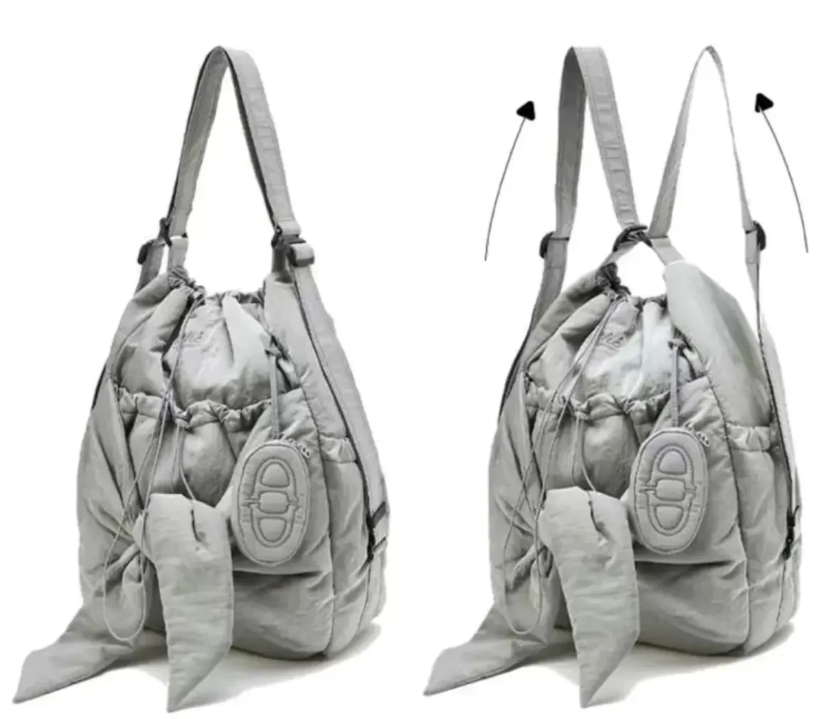 Borsa da donna in nylon ad alta capacità moda zaino casual borsa a tracolla con coulisse con fiocco borsa tutto-fiammifero