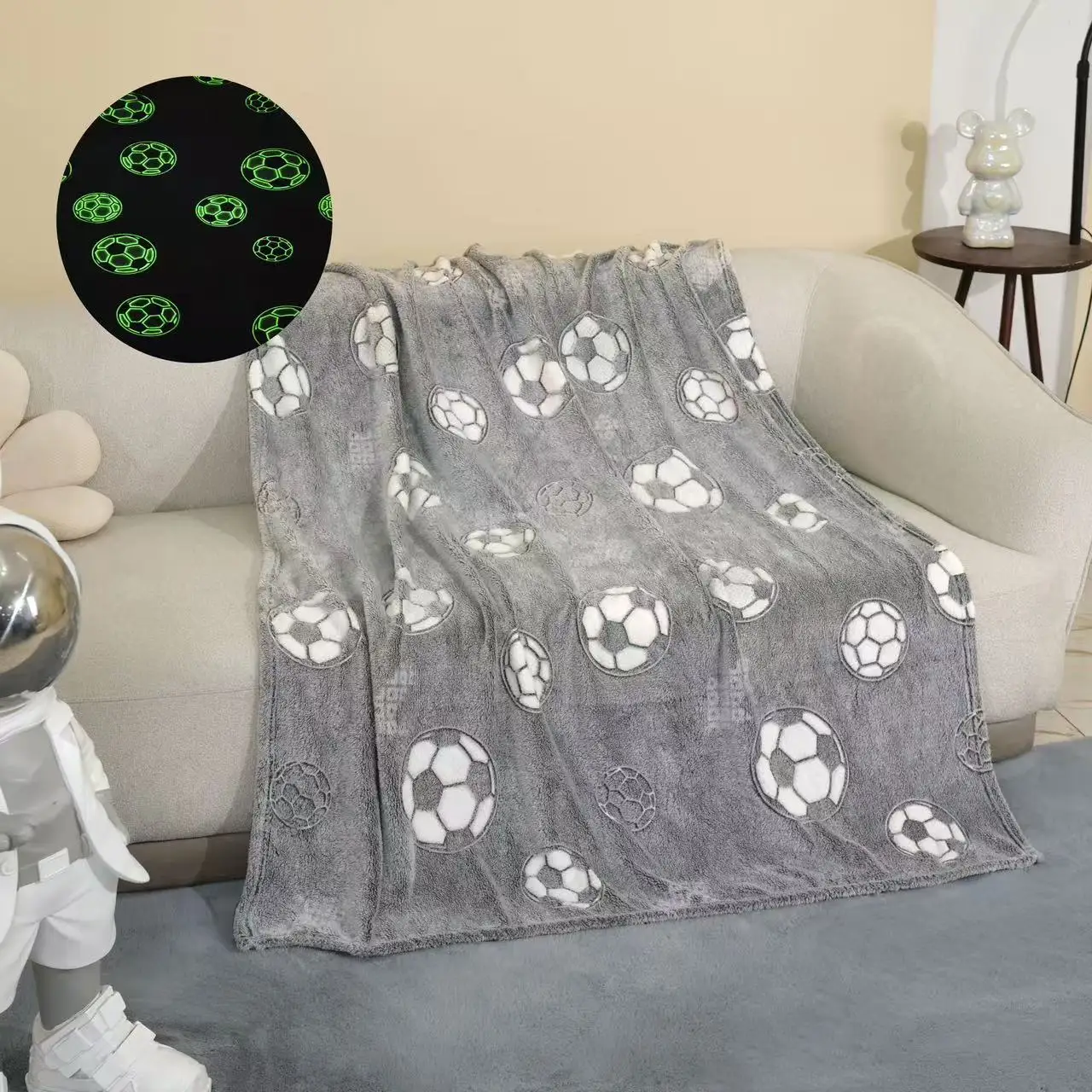Nightlight velvet blanket, unicorn nap blanket, dinosaur glowing blanket, Halloween glowing blanket, football velvet blanket