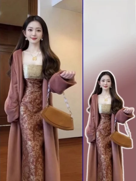 

plus Size Faionable Retro Chinese Sle Set with Jaet And Strap Dr Two-Piece Spring New Arrival Ele And Trendy
