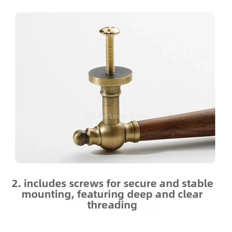 درج النحاس مقبض سحب العتيقة نمط العتيقة النحاس اللون خزانة باب خزانة ملابس مقبض خشب الجوز #5