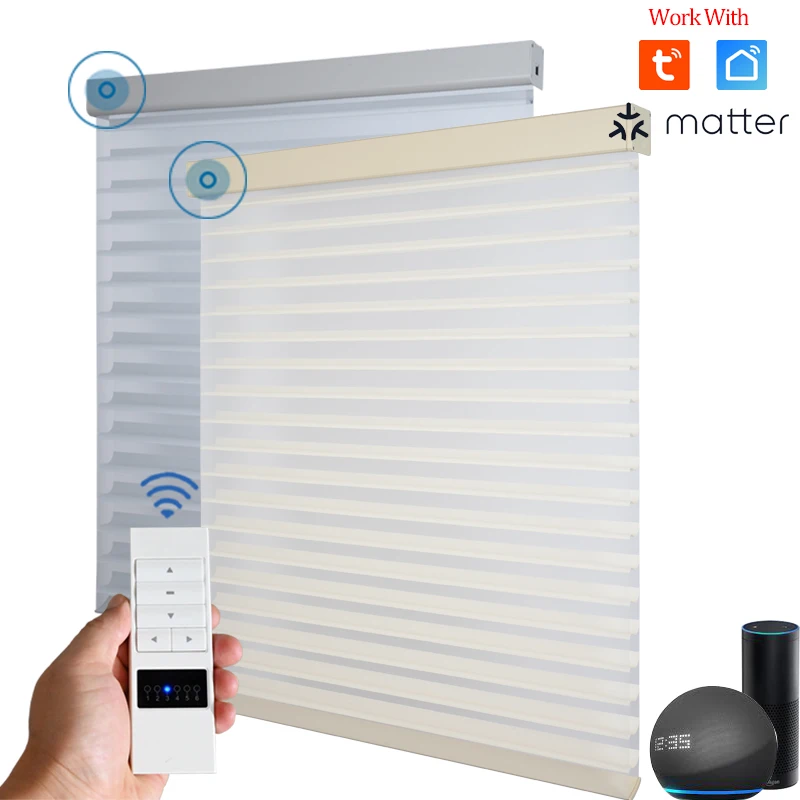 

SmartMatters Motorized Shangrila Shades, Roller Blinds for Windows and Doors Wifi Alexa Google Matter Compatible, Custom Sizes