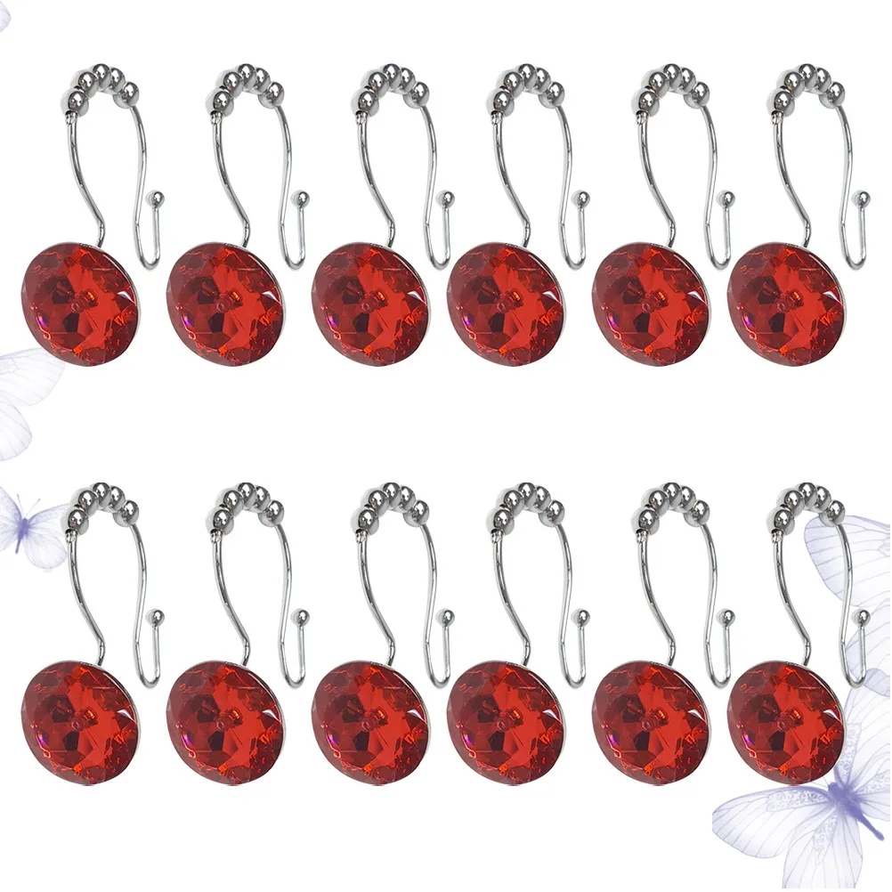 12Pcs Water Diamond Shower Curtain Hooks Rust Resistant Double Glide Rings for Bathroom Curtain and Liner Heavy Duty Metal Rod