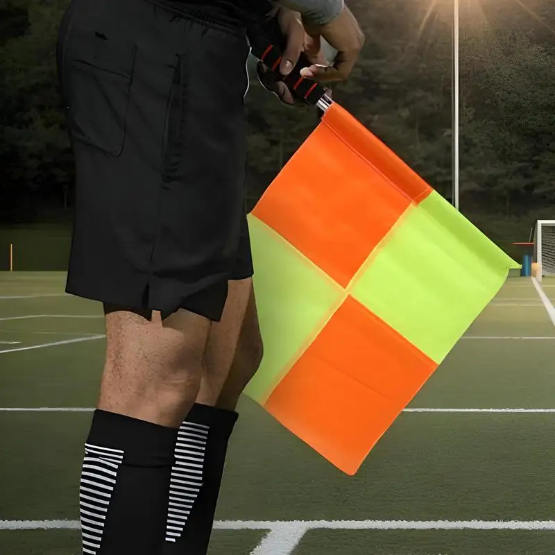 축구 심판 플래그 2 조각 스포츠 심판 플래그 오렌지와 노란색 인체 공학적 핸들 축구 게임을위한 축구 코칭 장비