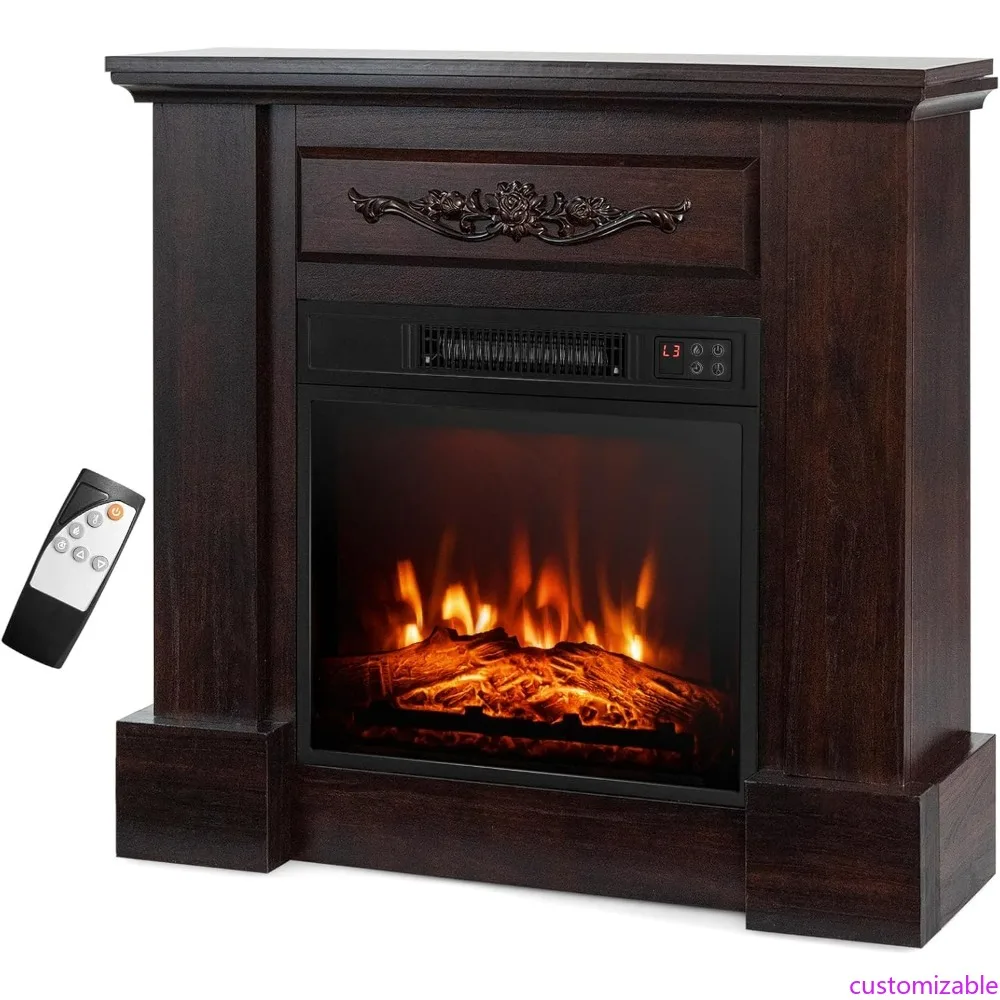 Lareira elétrica de 32 polegadas com repisa, aquecedor de 1400 W, controle remoto, termostato e temporizador de 6 horas