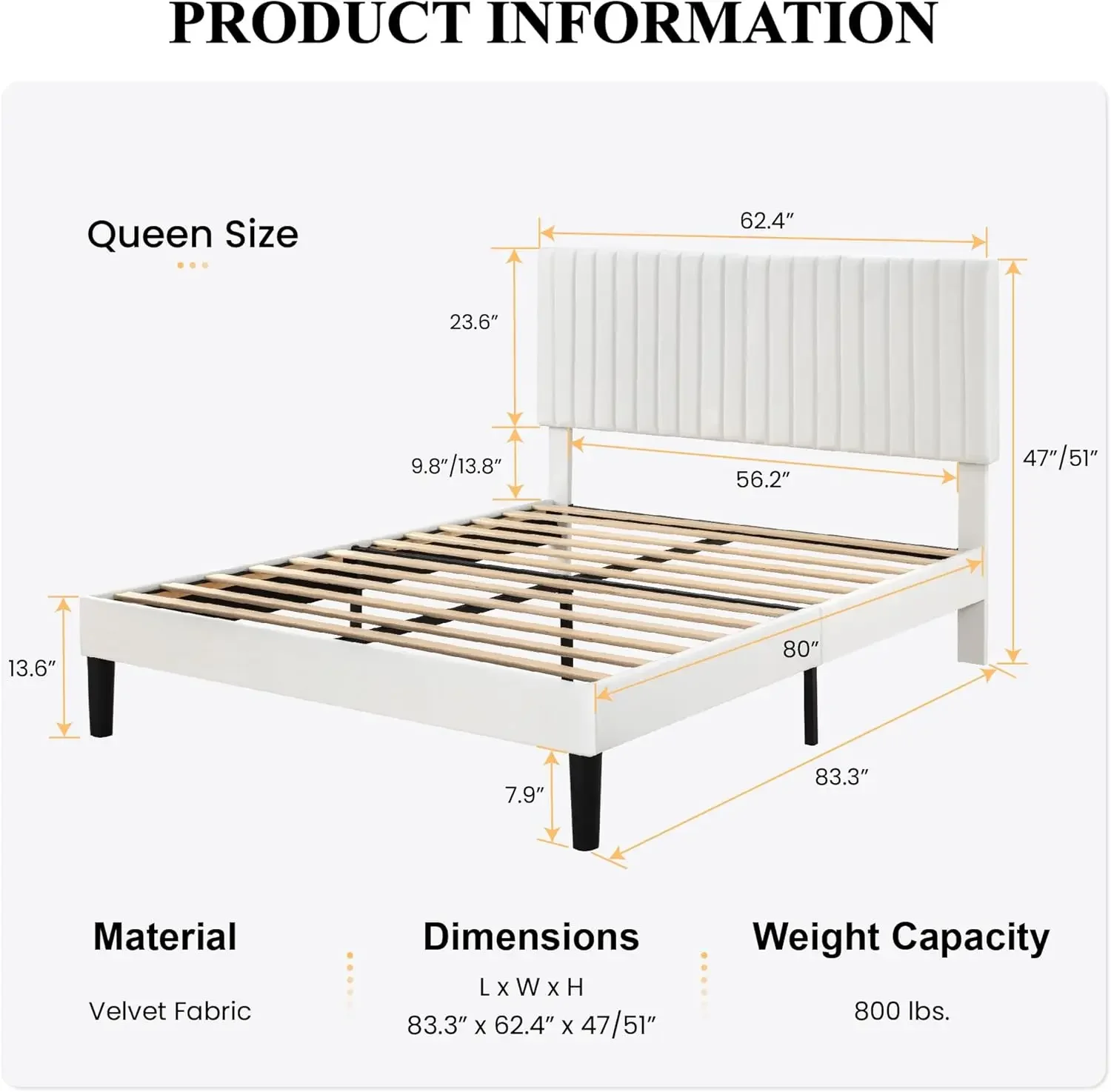 Wooden Slats Support, Mattress Foundation, Box Spring Optional, Off-White