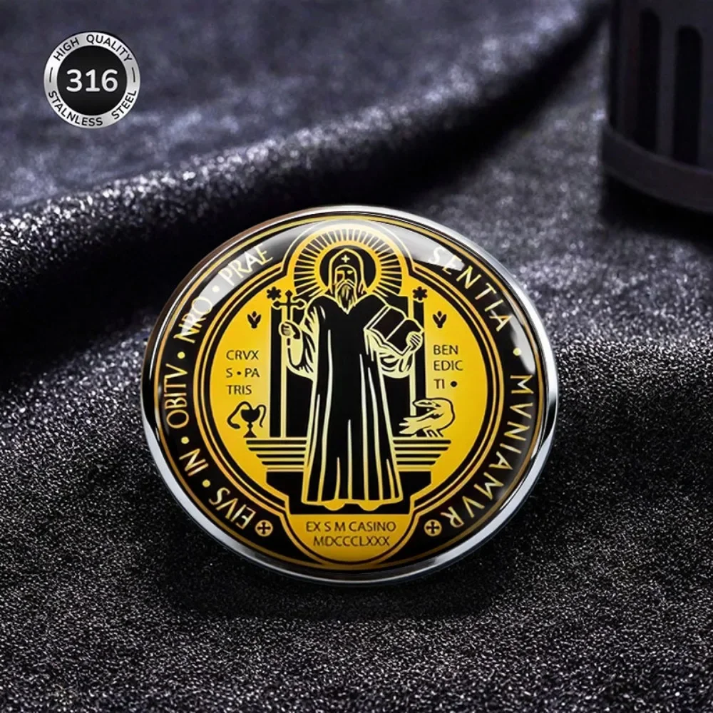 6/12/20 Pcs 2DFLAT Saint Benedict Symbol Lapel Pin, Catholic Religious Printed Brooch, Clothing Backpack Accessory, Decor Badge