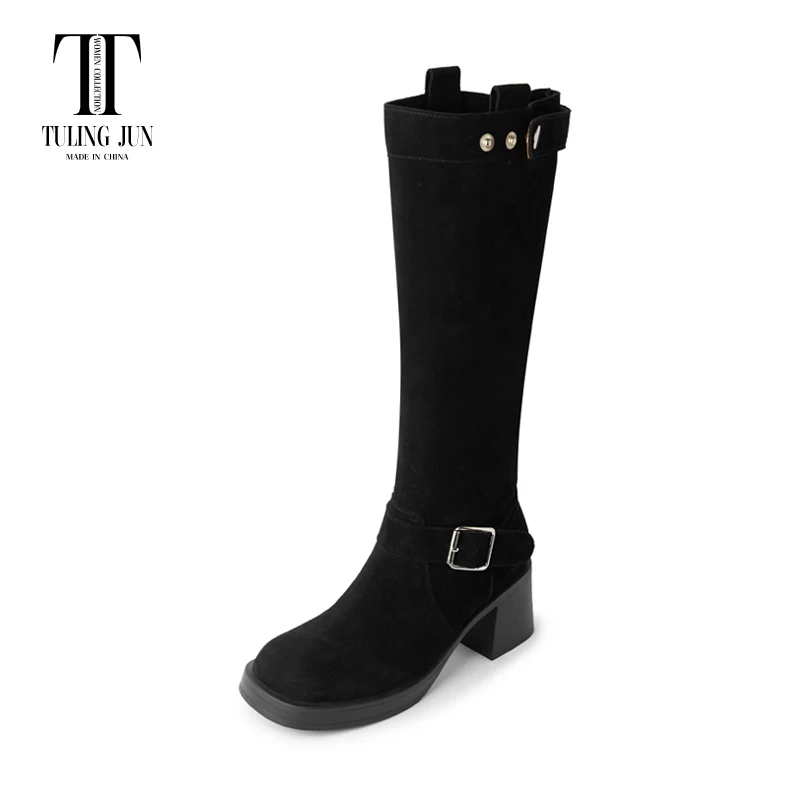 

TULING JUN 2024 Winter Women Concise Round Toe High Heels Fashion Knee High Boots Solid Color Western Shoes For Female T-M88680