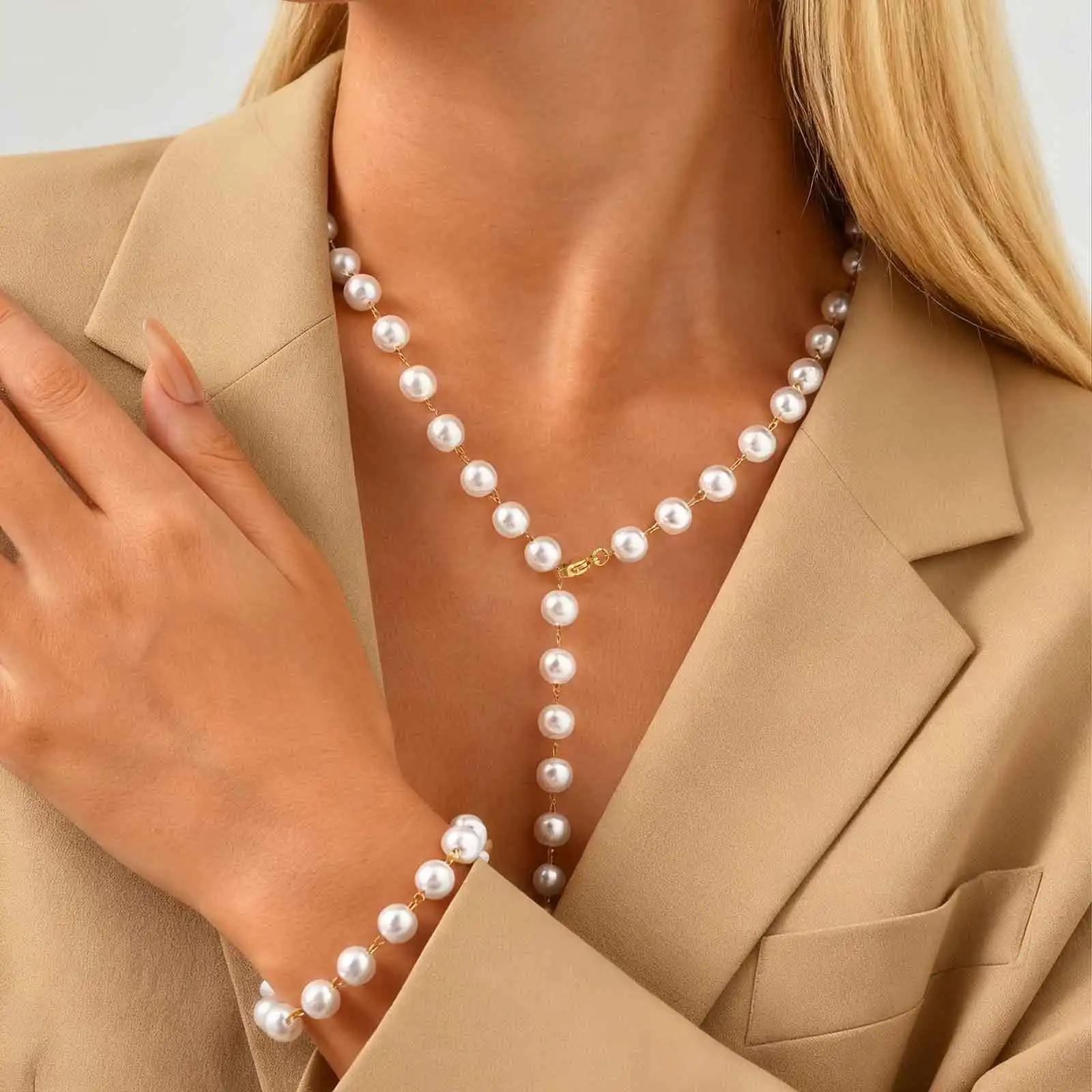 سوار اللؤلؤ التقليد الأنيق للنساء، أساور سلسلة مطرزة مقاومة للماء من الفولاذ المقاوم للصدأ، هدية مجوهرات عصرية جديدة يوميًا #2