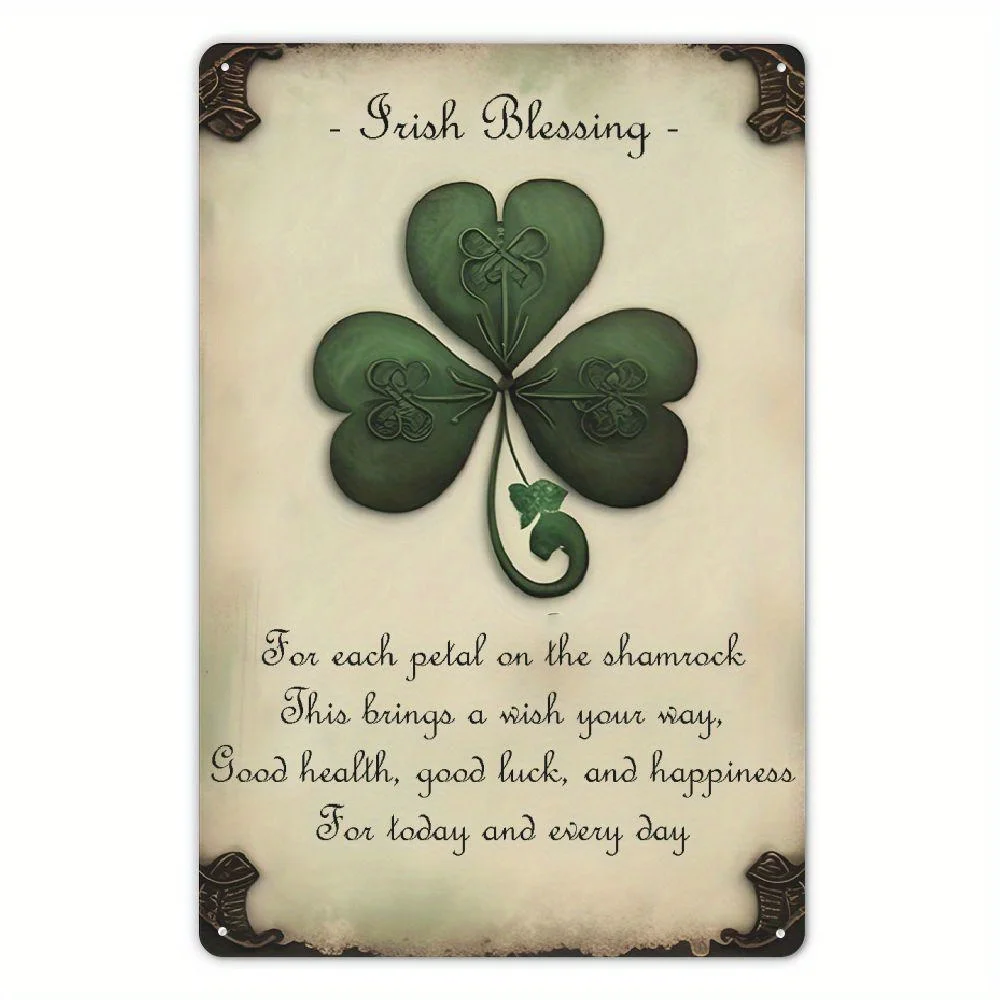 Vintage Irish Blessing Shamrock & Celtic Knot Metal Tin Sign - Retro Irish Good Luck Wall Art with Clover Design, Durable Iro