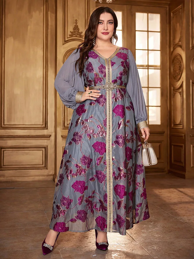 

Middle East Fashion Women Muslim Embroidery Maxi Dress Evening Party Gown Dubai Abaya Turkey Kaftan Eid Djellaba Caftan Marocain