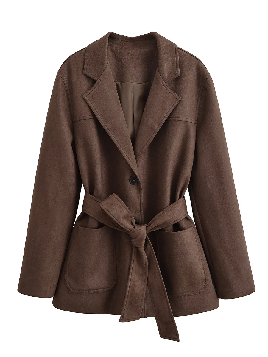 2025 New Women's Retro Belt Short Motorcycle Leather Jacket Pilot Jacket Coat trench coat