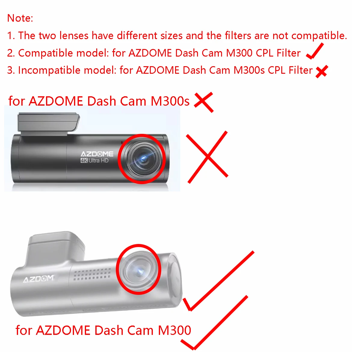 for AZDOME Dash Cam M300 CPL Filter Circular Polarizer Lens Filter  Glare Reduce