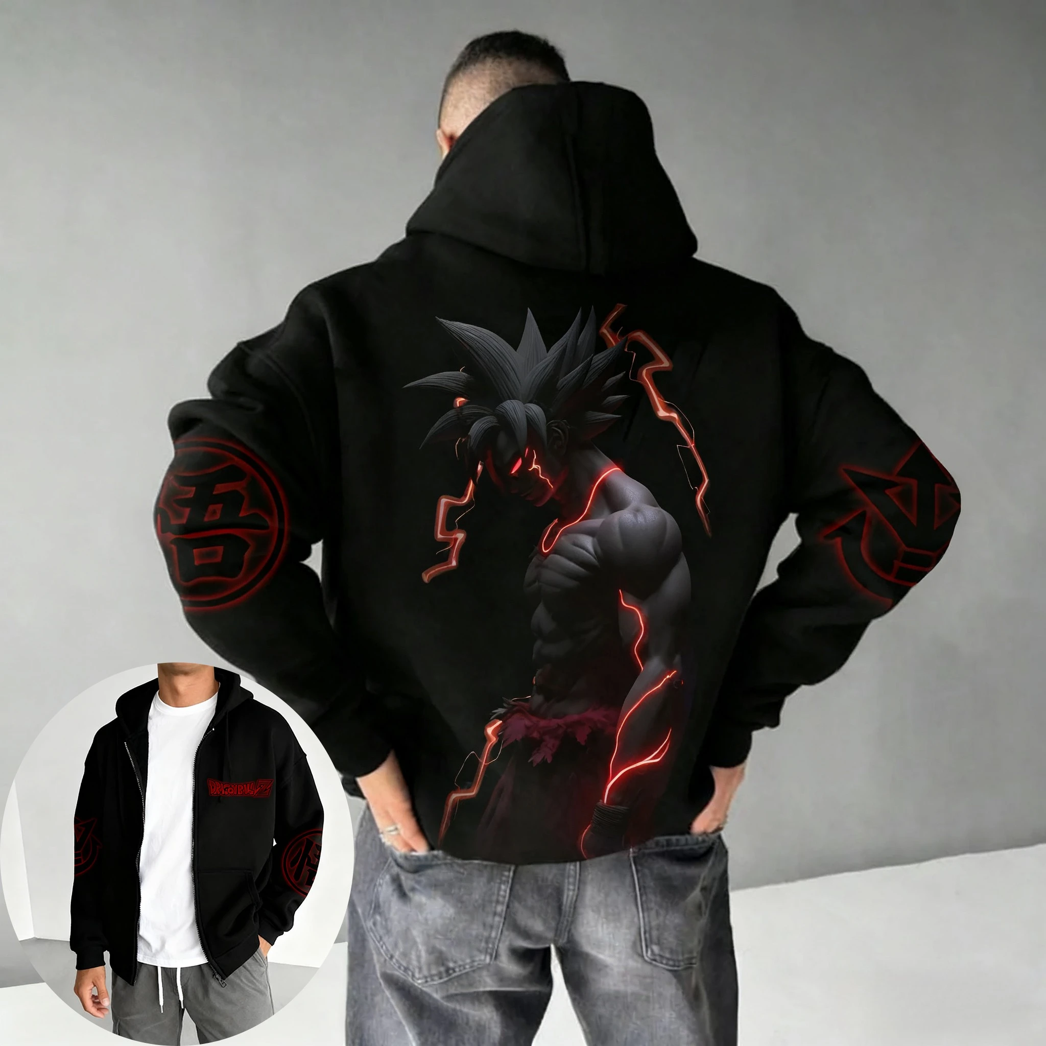 Dragon Ball Anime Co Branded Zipper Hoodie 2025, Herbst/Winter, neues Herren-Goku-gedrucktes amerikanisches, trendiges, lässiges Baumwollpullover-Oberteil