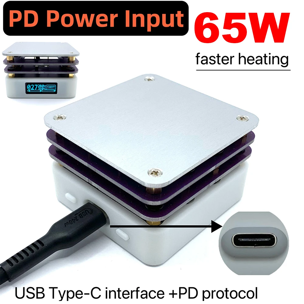 Mini Digital Display Hot Plate Preheater Rework Station PD65W PCB Board Soldering Desoldering Heating Plate LED Strip Tool