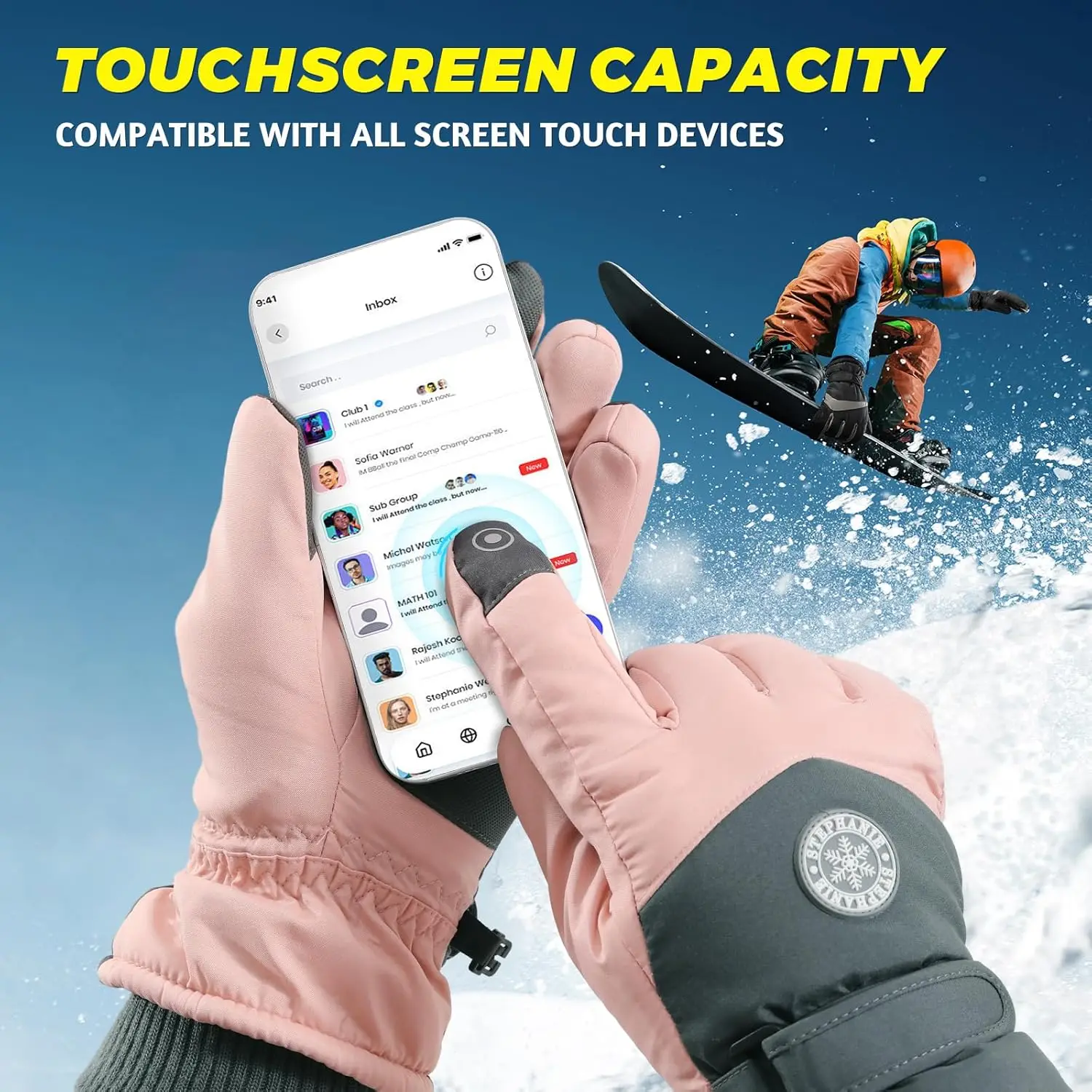 الشتاء على الجليد قفازات التزلج بولي Leather الجلود عدم الانزلاق شاشة تعمل باللمس مقاوم للماء دراجة نارية الدراجات الصوف قفازات ركوب الخيل الدافئة الرجال النساء