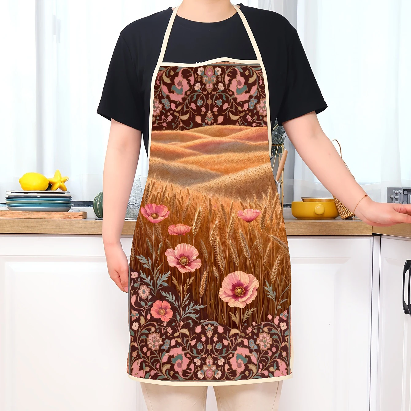 Wildflower Wheat Apron Linen apron, suitable for kitchen cooking, parent-child interaction, painting and other scenarios