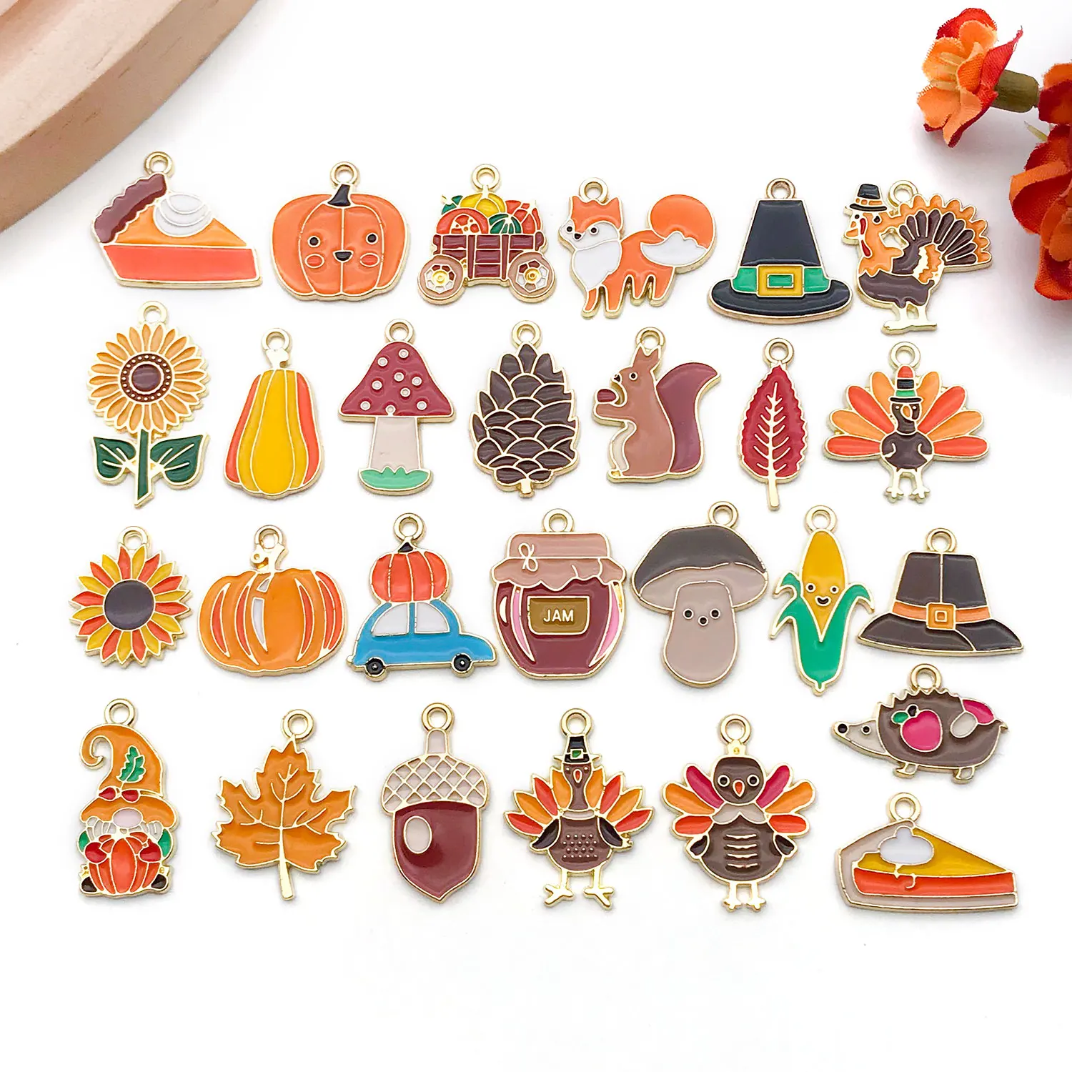 27pcs Oil Drip Thanksgiving Charms Turkey Pumpkin Maple Leaf Acorn Pendants DIY Bracelet Necklace Jewelry Making Accessories view 6