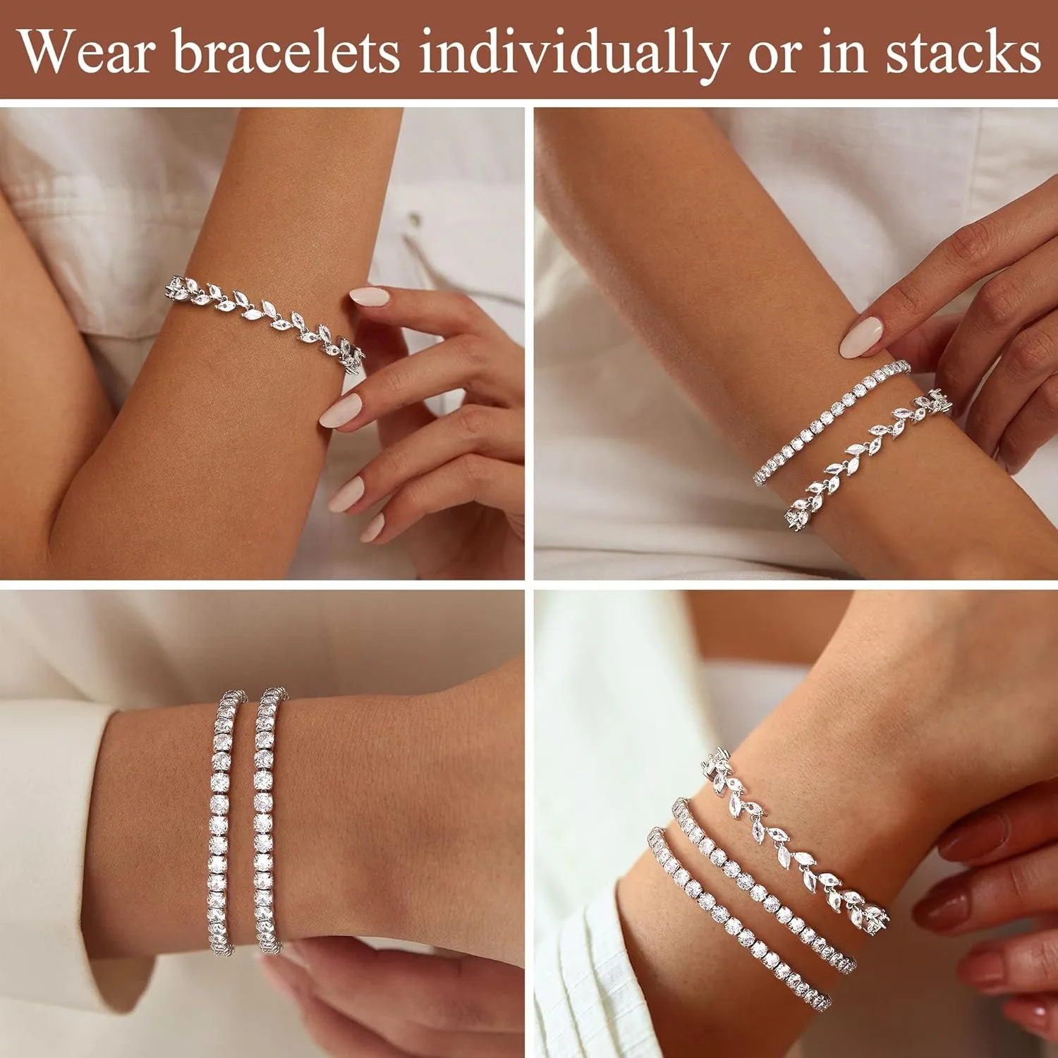 Bobisty 3Pcs Bracelets For Women Stack Cubic Zirconia Bracelets CZ Adjustable Bracelets Set For Wedding Jewelry Gift