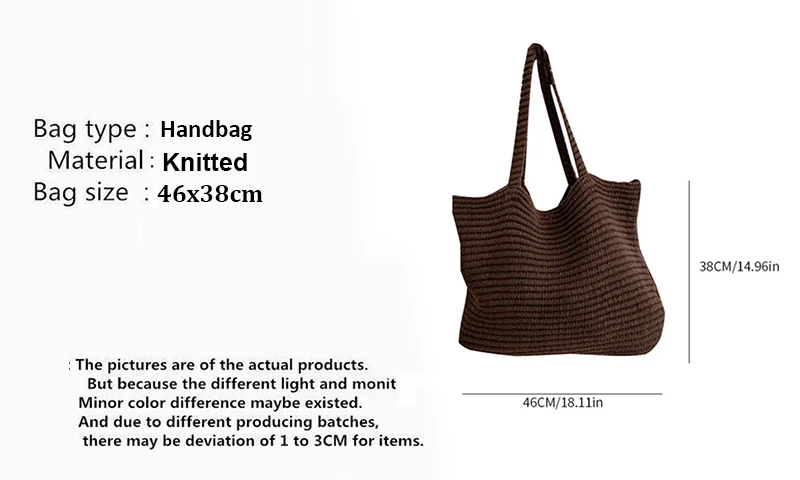 Retro Gestrickte Handtasche für Frauen Herbst Winter Neue Koreanische Ausgabe Einfarbig Gestrickte Tasche Große Kapazität Reise Handheld Tasche – Detail 2