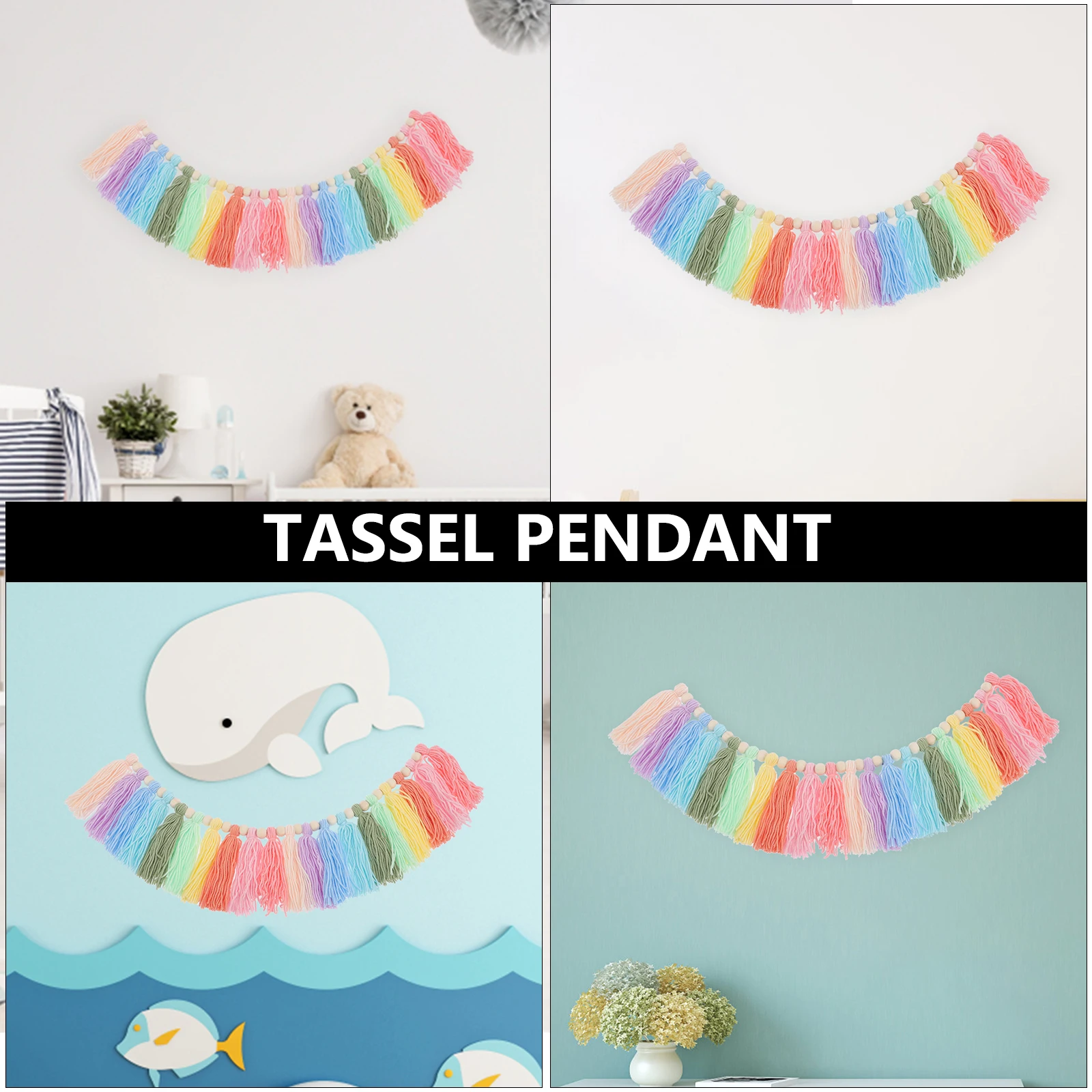 

Rainbow Tassel Wall Hanging Decor Indoor Pendant Beads String Gifts Home Party Wooden Bead Durability Strong Service Life