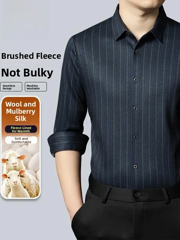 

Pierre Cardin Men's Fce Lined Wool Silk irt Comfortable Busin Casual Long Sve Printed irt Warmth Spring Autumn