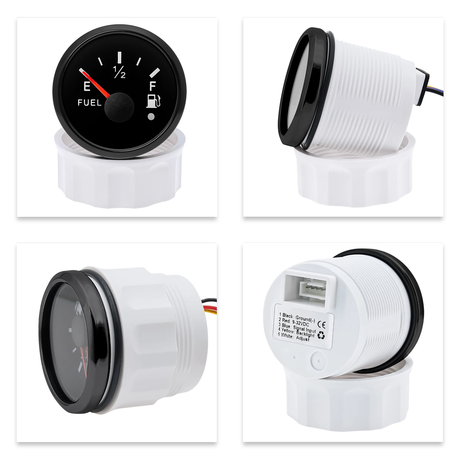 52MM Fuel Level Gauge 0-190ohm 7 Colors Backlight Pointer E-F Oil Tank Meter For Auto Marine Boat Car 12V 24V Fuel Tank Level