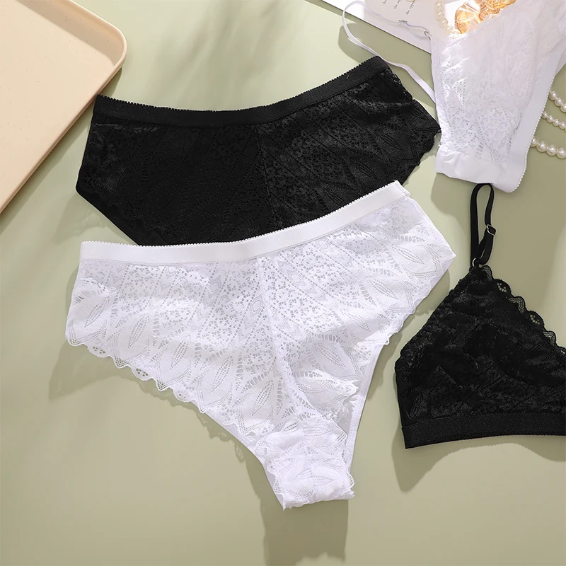 2PCS Sexy Lace Bra Set Women Transparents Lace Set Sexy Bralette Sexy Tops Girls Fashion Brassiere Basic Stretchy Tank Crop Top