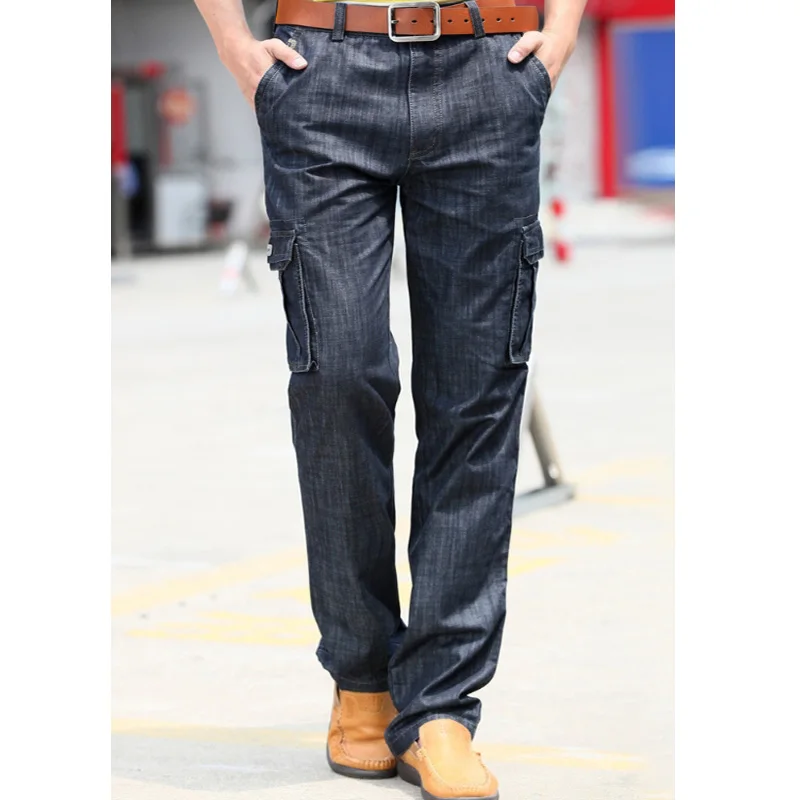 

Новинка 2024 года, мужские джинсы, винтажные прямые повседневные брюки, весенне-осенние обычные прямые джинсы из эластичной ткани, эластичные джинсовые джинсы