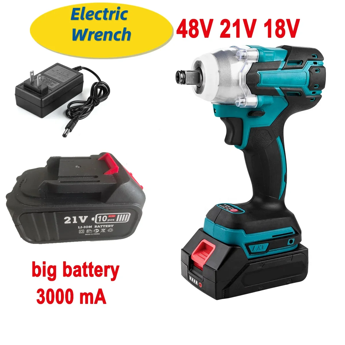 Chave de Impacto Elétrica com Luz Led em sem Escova sem Fio Ferramentas Elétricas Adaptar-se à Bateria Makita 48v 21v 18v 12 Polegada