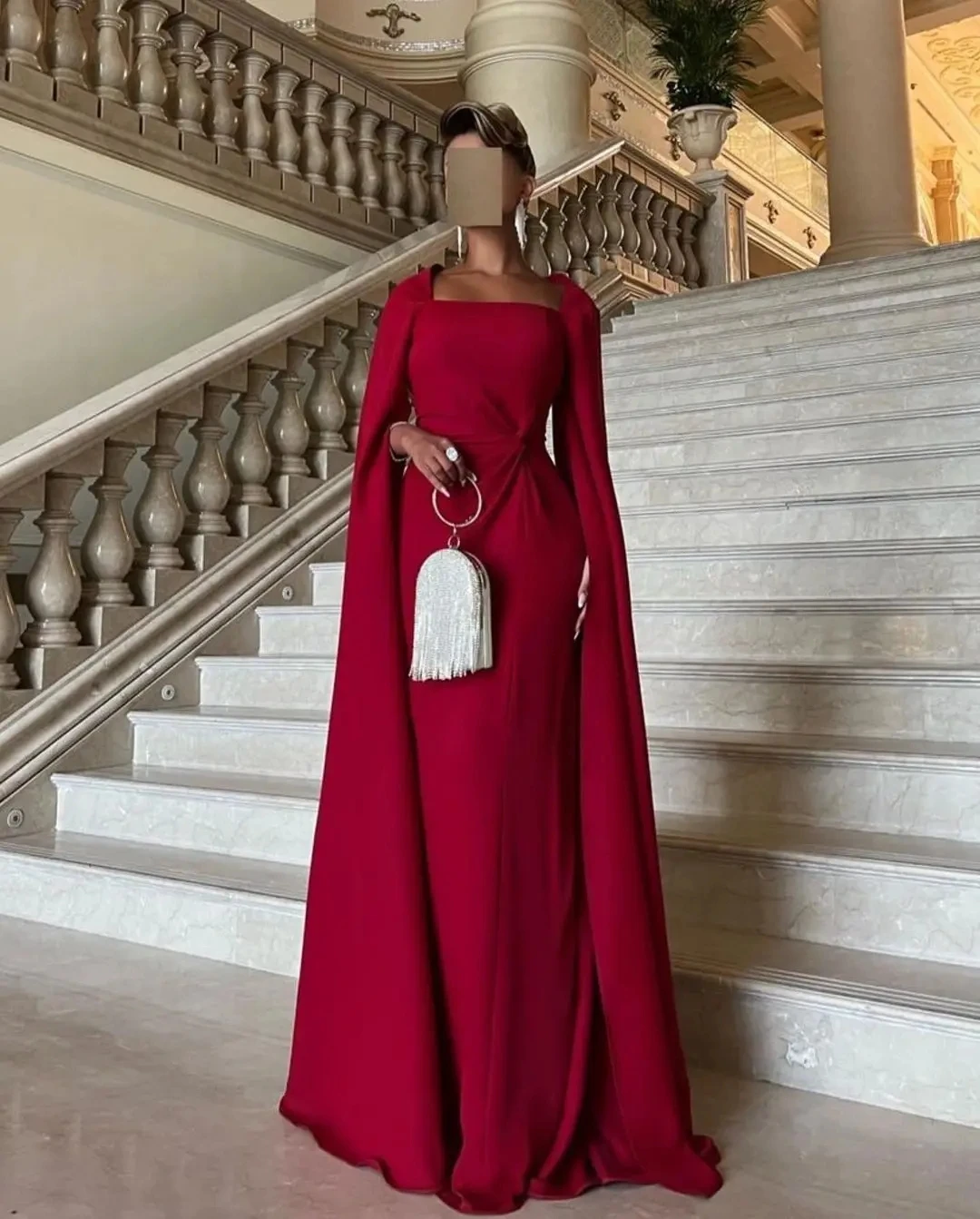 Luxury Red Prom Dresses Square Collar Party Dress Cap Sleeves A-Line Saudi Arabia Formal Gown Floor-Length Plus Size customized