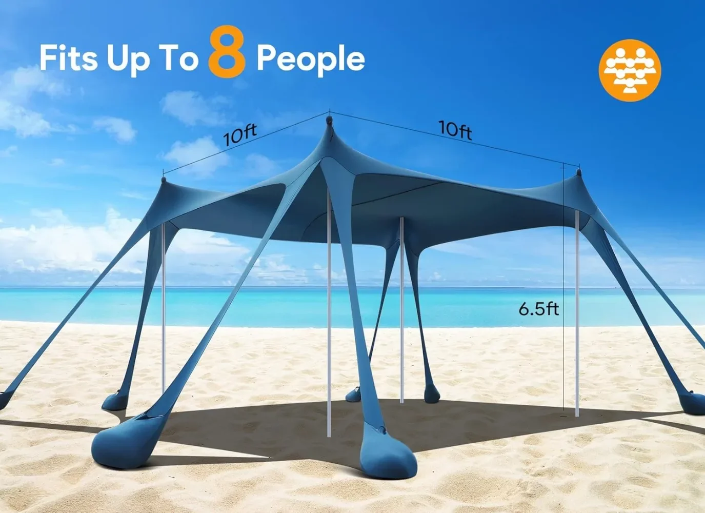 Beach Tent, Camping Sun Shelter UPF50+ with 8 Sandbags, Sand Shovels, Ground Pegs & Stability Poles