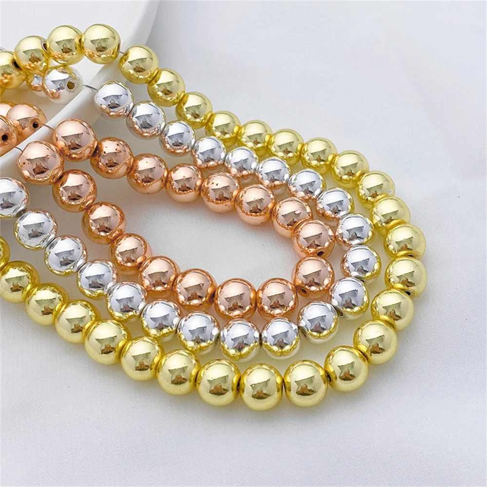 Hematite Stone 4mm 6mm 8mm Golden Silvery Round Bead Macropore Pick Size For DIY Handmade Bracelet Charm Jewelry